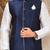 Navy blue dupon art silk kurta, jacket with matching churidar