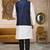 Navy blue dupon art silk kurta, jacket with matching churidar