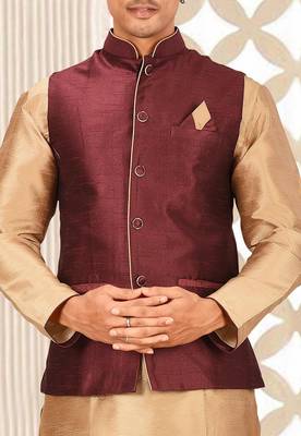 Mahroon dupon art silk kurta, jacket with matching churidar 2