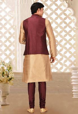 Mahroon dupon art silk kurta, jacket with matching churidar 3