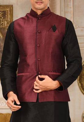 Mahroon dupon art silk kurta, jacket with matching churidar 2