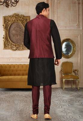 Mahroon dupon art silk kurta, jacket with matching churidar 3