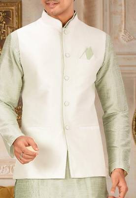 Cream dupon art silk kurta, jacket with matching churidar 2