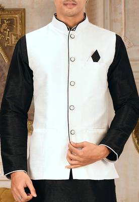 White dupon art silk kurta, jacket with matching churidar 2