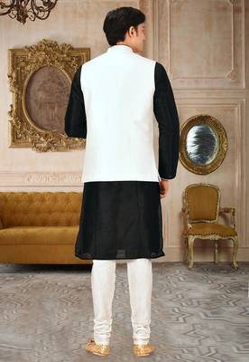 White dupon art silk kurta, jacket with matching churidar 3