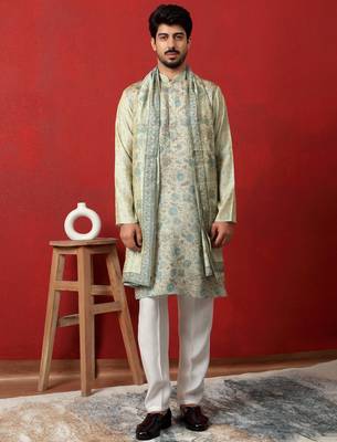 Silk floral printed blue kurta and trouser pant with duppatta 1