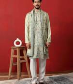Silk floral printed blue kurta and trouser pant with duppatta