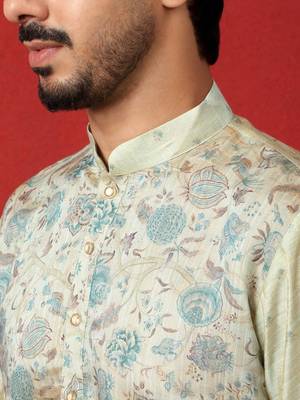 Silk floral printed blue kurta and trouser pant with duppatta 2