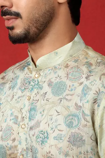 Silk floral printed blue kurta and trouser pant with duppatta