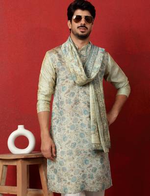 Silk floral printed blue kurta and trouser pant with duppatta 4