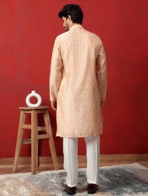Silk floral printed peach kurta and trouser pant with duppatta 3
