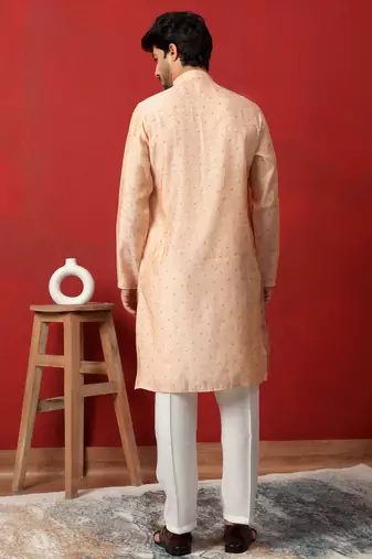 Silk floral printed peach kurta and trouser pant with duppatta