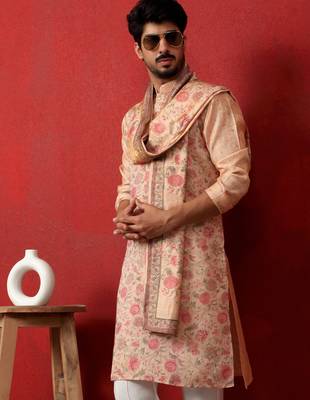 Silk floral printed peach kurta and trouser pant with duppatta 4