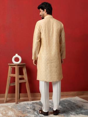 Silk floral printed beige kurta and trouser pant with duppatta 3