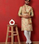 Silk floral printed pista kurta and trouser pant with duppatta
