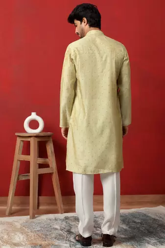 Silk floral printed pista kurta and trouser pant with duppatta