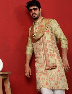 Silk floral printed pista kurta and trouser pant with duppatta 4