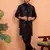 Silk blend black kurta and trouser with embroidered nehru jacket