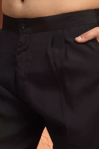 Silk blend black kurta and trouser with embroidered nehru jacket