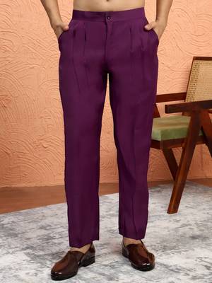 Silk blend wine kurta and trouser with embroidered nehru jacket 5