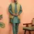 Silk blend green kurta and trouser with jacquard nehru jacket