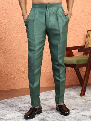 Silk blend green kurta and trouser with jacquard nehru jacket 5