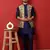 Silk blend blue kurta and trouser with jacquard nehru jacket