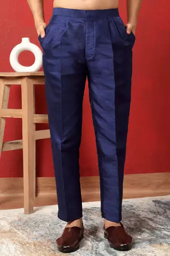 Silk blend blue kurta and trouser with jacquard nehru jacket