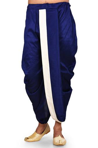 Blue dupion art silk readymade dhoti with patch work
