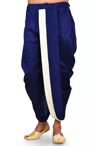 Blue dupion art silk readymade dhoti with patch work