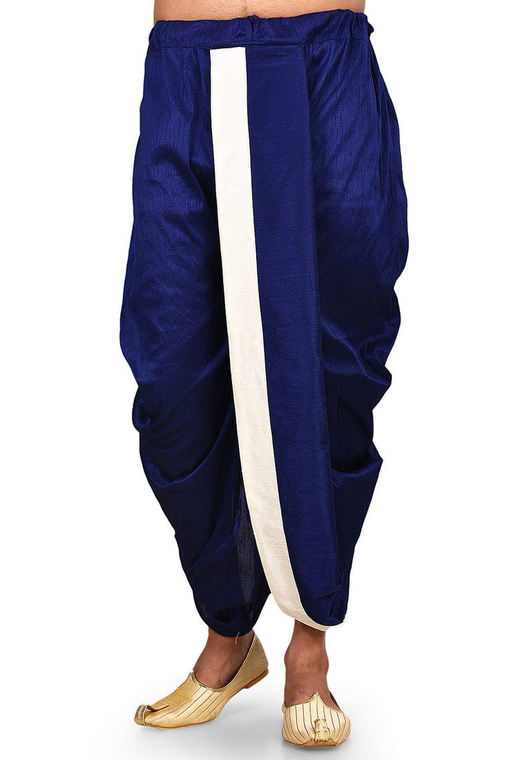 Blue dupion art silk readymade dhoti with patch work