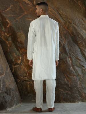 Cotton silk embroidered cream kurta and trouser pant 3