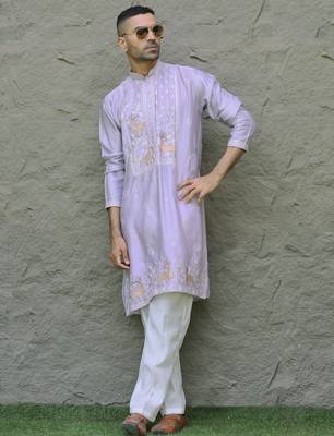 Cotton silk embroidered mauve kurta and trouser pant 1