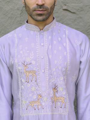 Cotton silk embroidered mauve kurta and trouser pant 2