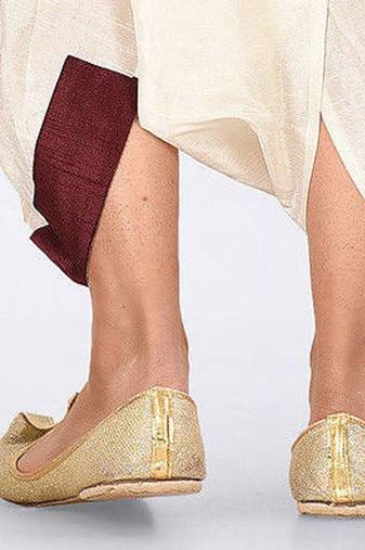 White dupion art silk readymade dhoti with patch work