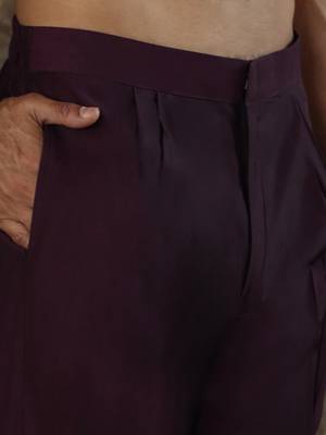Cotton silk embroidered yoke design wine kurta with trouser pant 5