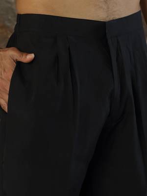 Cotton silk embroidered yoke design black kurta with trouser pant 5