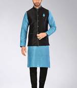 Black dupon art silk kurta, jacket with matching churidar