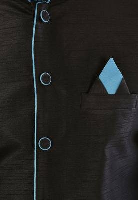 Black dupon art silk kurta, jacket with matching churidar 2