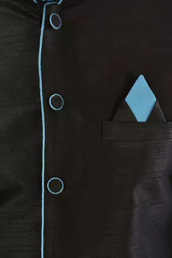 Black dupon art silk kurta, jacket with matching churidar