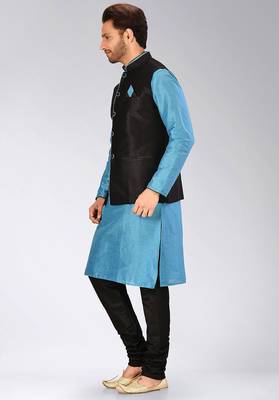 Black dupon art silk kurta, jacket with matching churidar 3