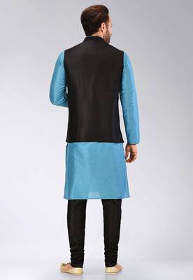 Black dupon art silk kurta, jacket with matching churidar 4
