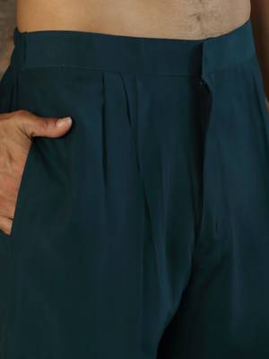 Cotton silk embroidered yoke design green kurta with trouser pant 5