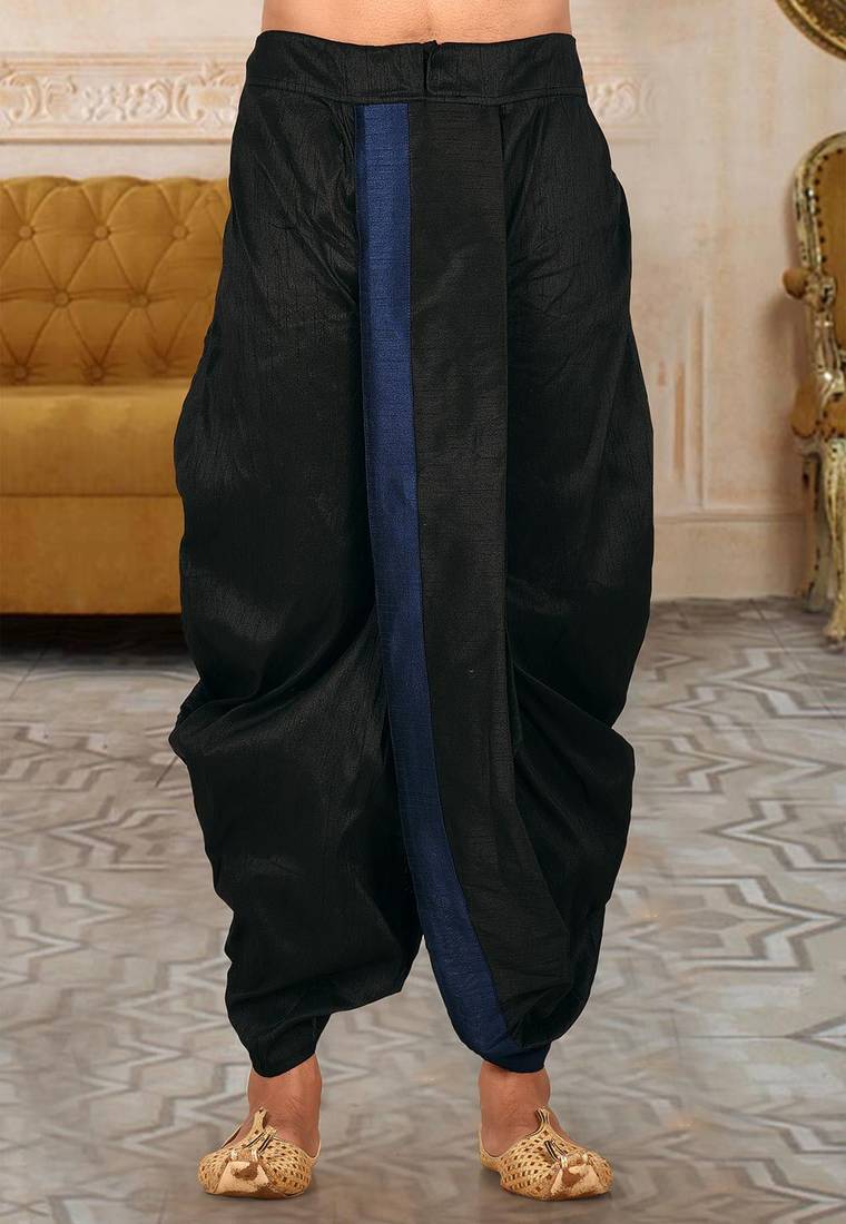 Black dupion art silk readymade dhoti with patch work