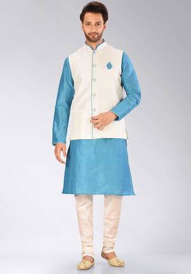 Cream dupon art silk kurta, jacket with matching churidar 1