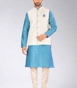 Cream dupon art silk kurta, jacket with matching churidar