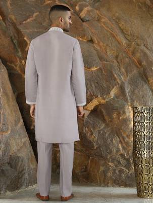Cotton silk embroidered yoke design mauve kurta with trouser pant 3