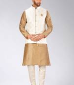 Cream dupon art silk kurta, jacket with matching churidar