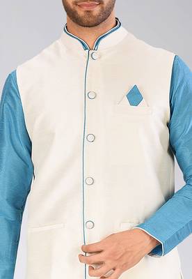Cream dupon art silk kurta, jacket with matching churidar 2