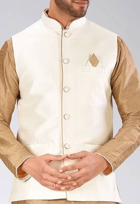 Cream dupon art silk kurta, jacket with matching churidar 2